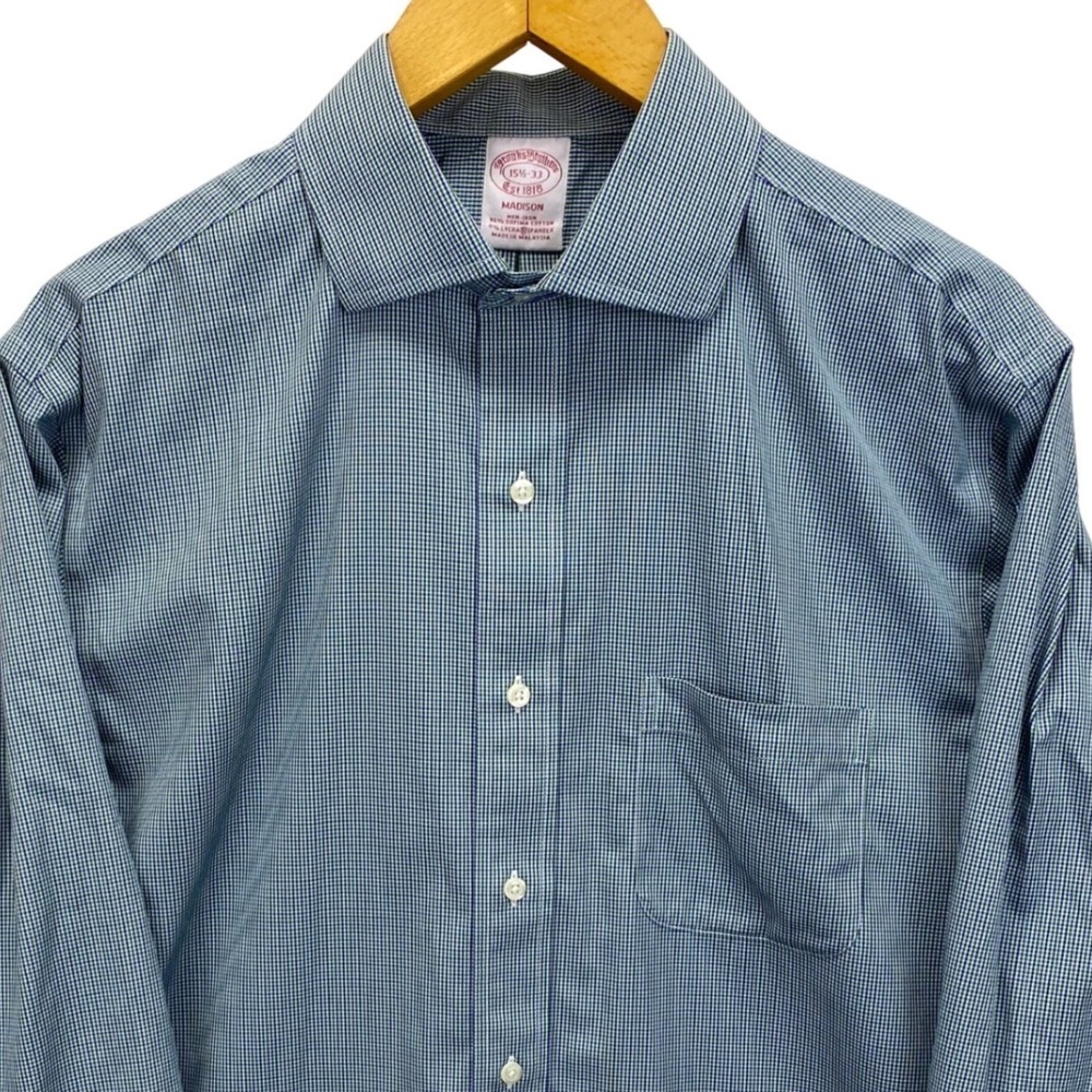 Brooks Brothers Madison Supima Cotton Stretch Gingham Dress Shirt Mens 15 12 33